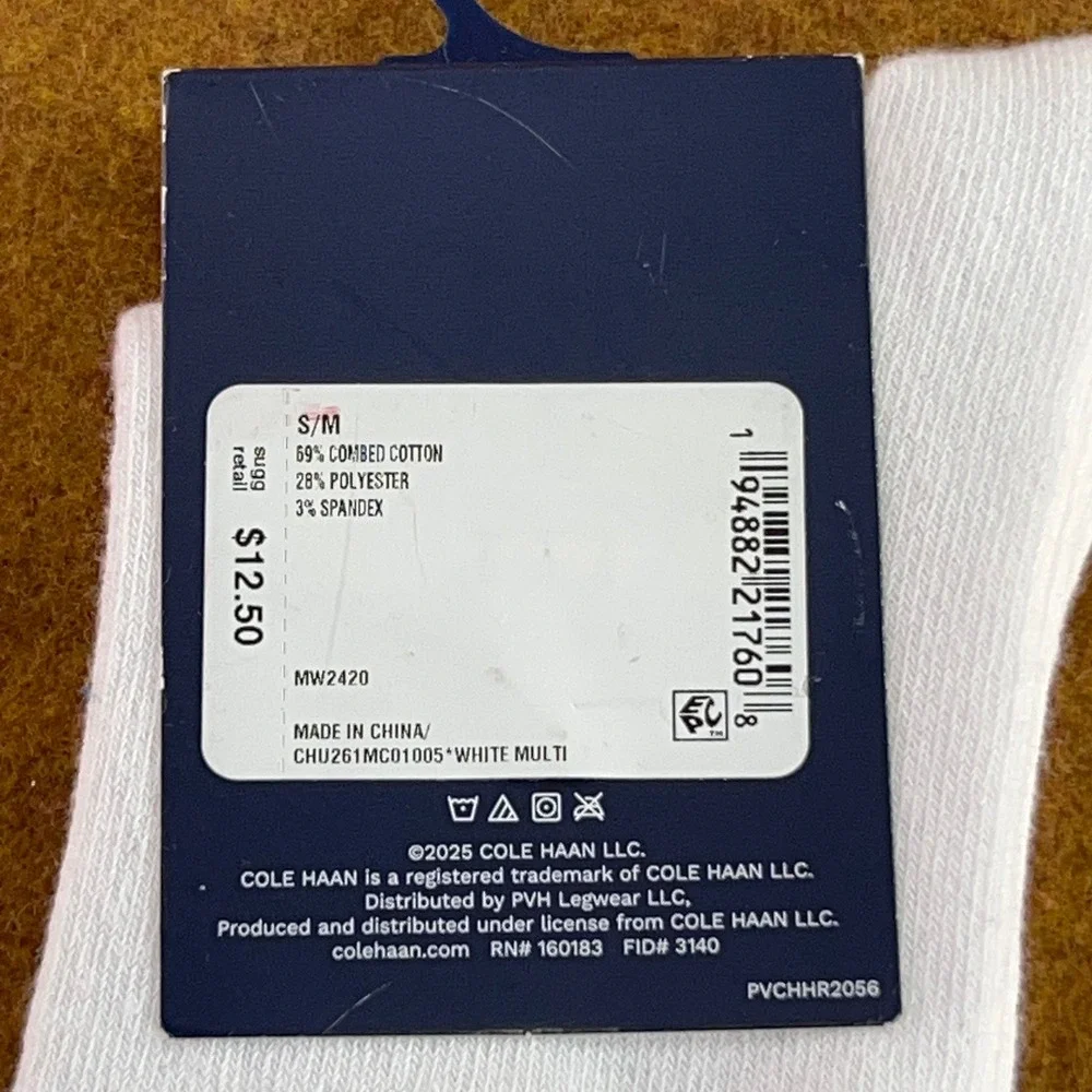 Cole Haan Unisex S/M White Black Striped Mid Crew Socks NWT